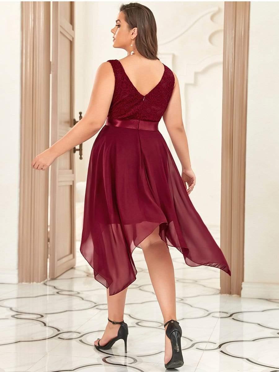 Lovely Plus Size V-Neck Prom Lace Dress for Women with Sash