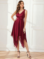 Charming Asymmetrical A-Line V-Neck Lace Dress