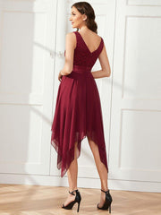 Charming Asymmetrical A-Line V-Neck Lace Dress