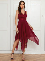 Charming Asymmetrical A-Line V-Neck Lace Dress