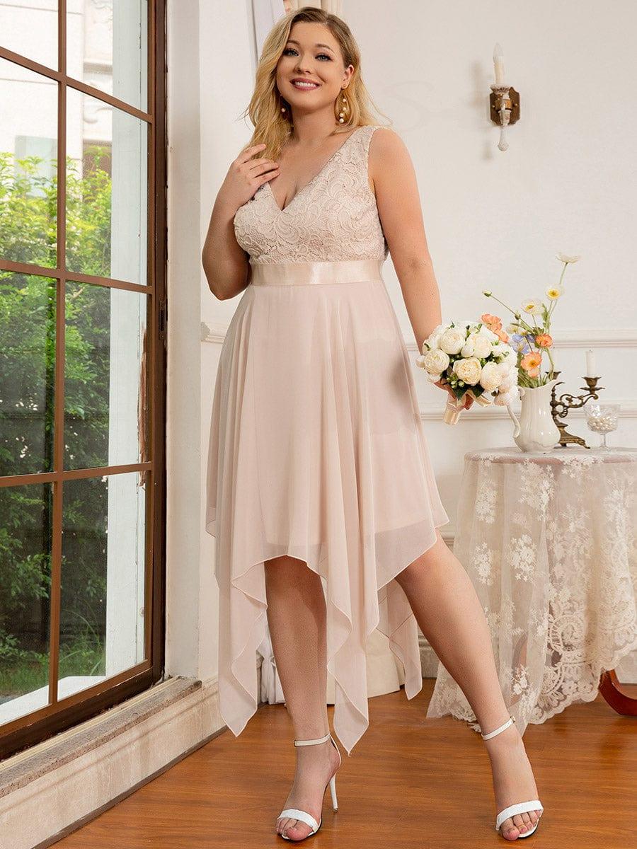 Lovely Plus Size V-Neck Prom Lace Dress for Women with Sash