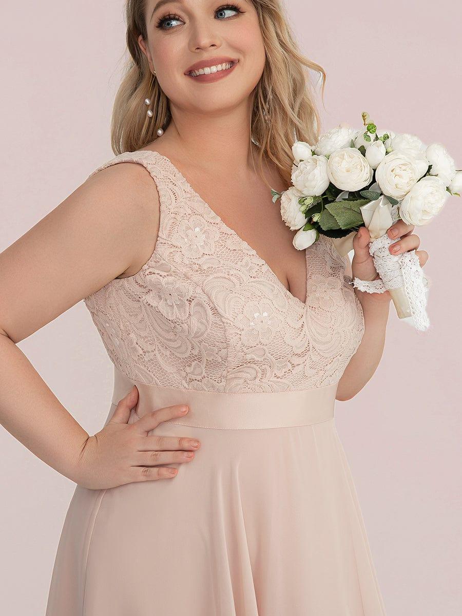 Lovely Plus Size V-Neck Prom Lace Dress for Women with Sash