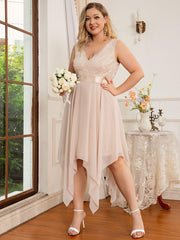 Lovely Plus Size V-Neck Prom Lace Dress for Women with Sash