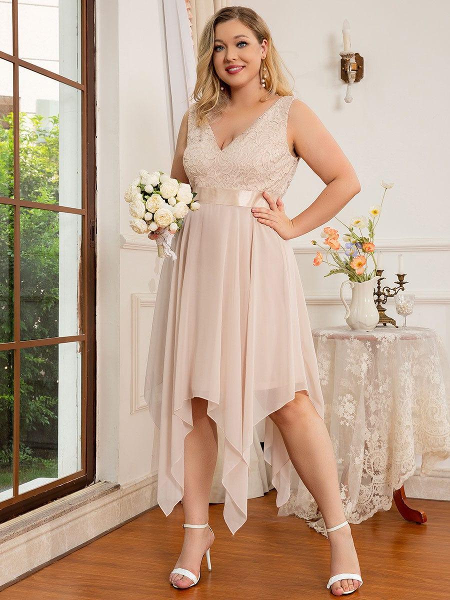 Lovely Plus Size V-Neck Prom Lace Dress for Women with Sash