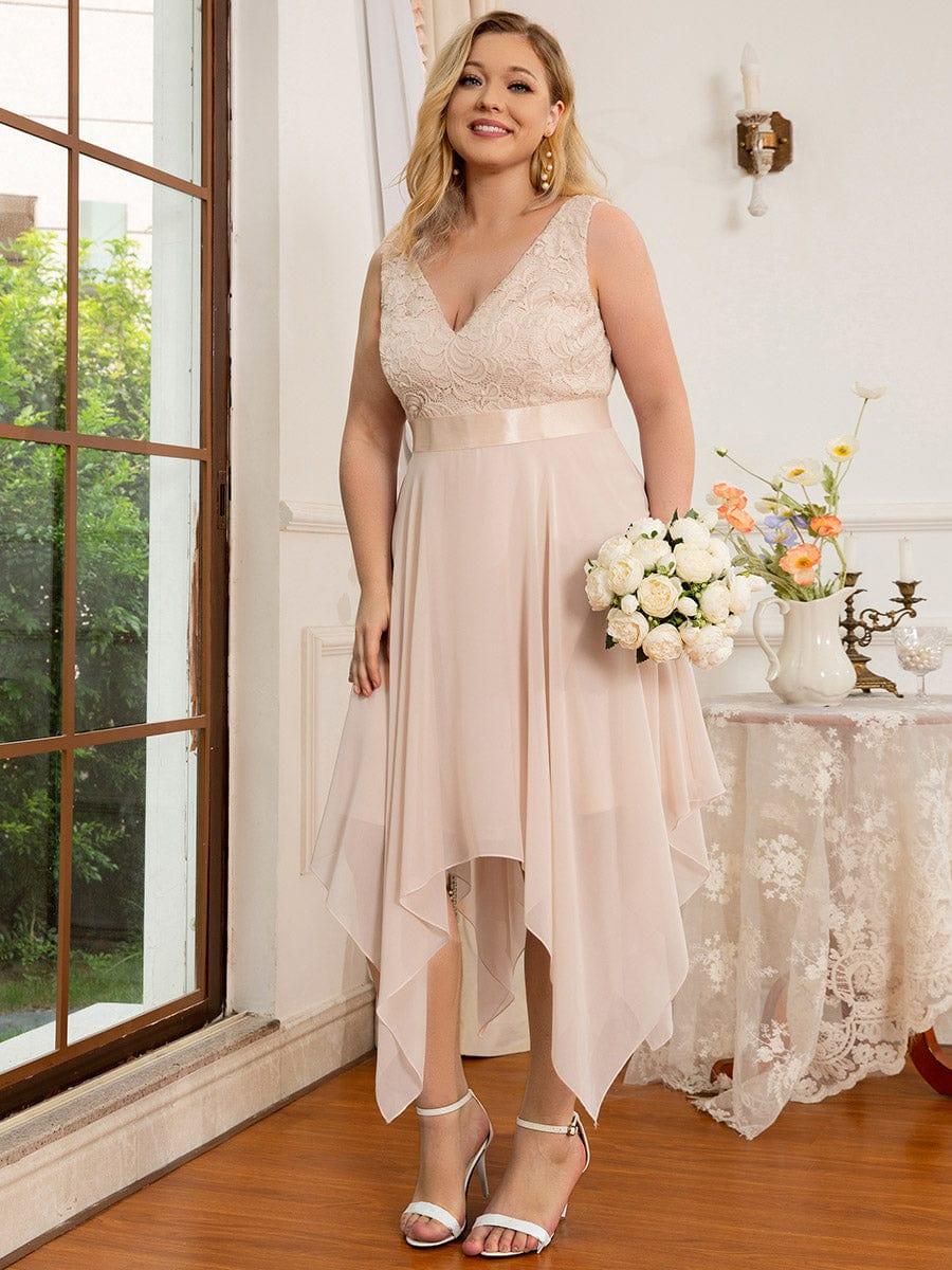 Lovely Plus Size V-Neck Prom Lace Dress for Women with Sash