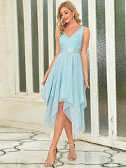 Charming Asymmetrical A-Line V-Neck Lace Dress