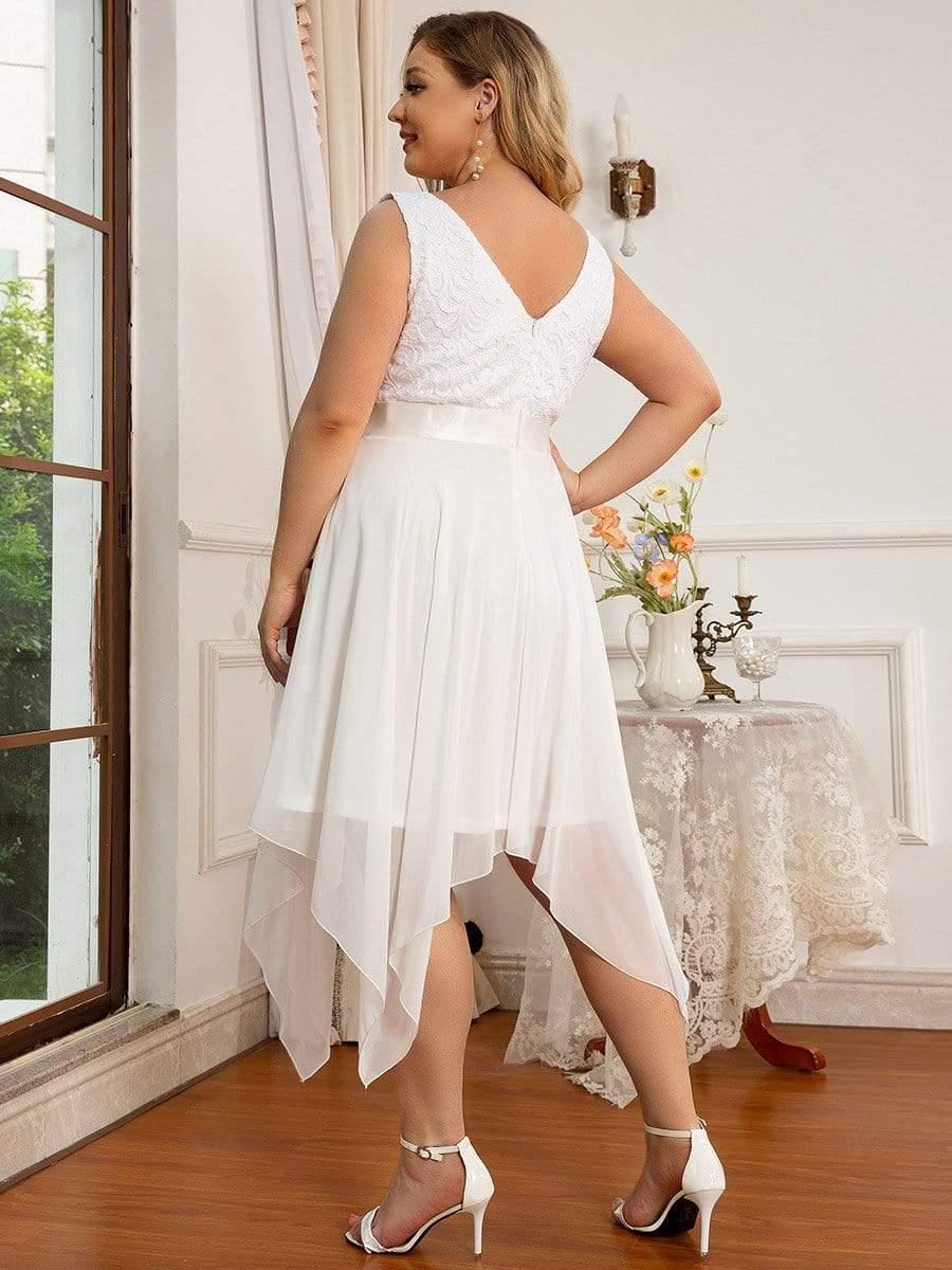 Lovely Plus Size V-Neck Prom Lace Dress for Women with Sash