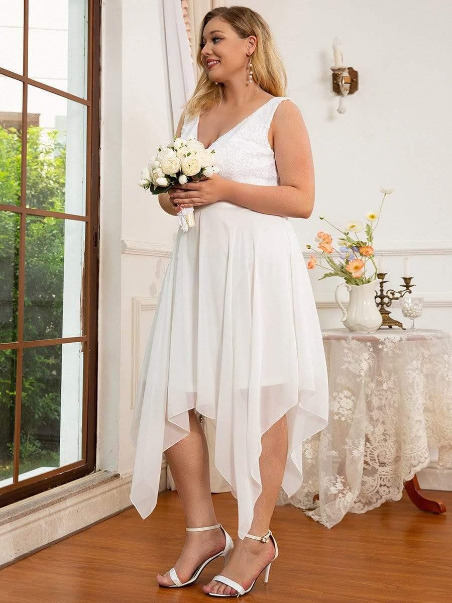Lovely Plus Size V-Neck Prom Lace Dress for Women with Sash