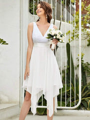 Charming Asymmetrical A-Line V-Neck Lace Dress
