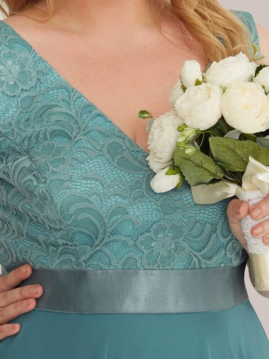 Lovely Plus Size V-Neck Prom Lace Dress for Women with Sash