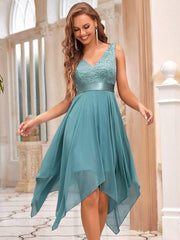 Charming Asymmetrical A-Line V-Neck Lace Dress