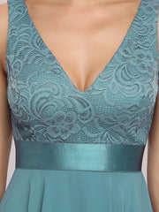 Charming Asymmetrical A-Line V-Neck Lace Dress