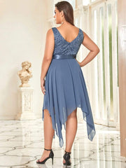 Lovely Plus Size V-Neck Prom Lace Dress for Women with Sash