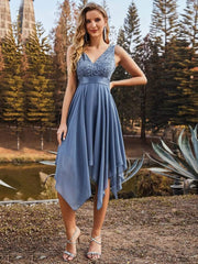 Charming Asymmetrical A-Line V-Neck Lace Dress
