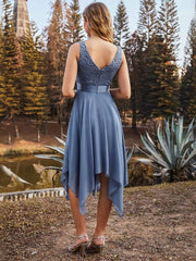 Charming Asymmetrical A-Line V-Neck Lace Dress