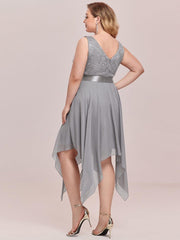 Cute V-Neck A-Line Prom Lace Dress for Women with Sash
