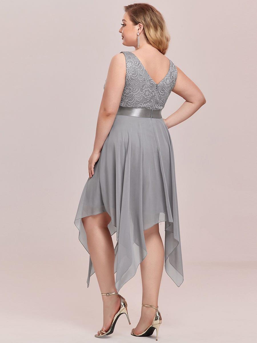 Cute V-Neck A-Line Prom Lace Dress for Women with Sash