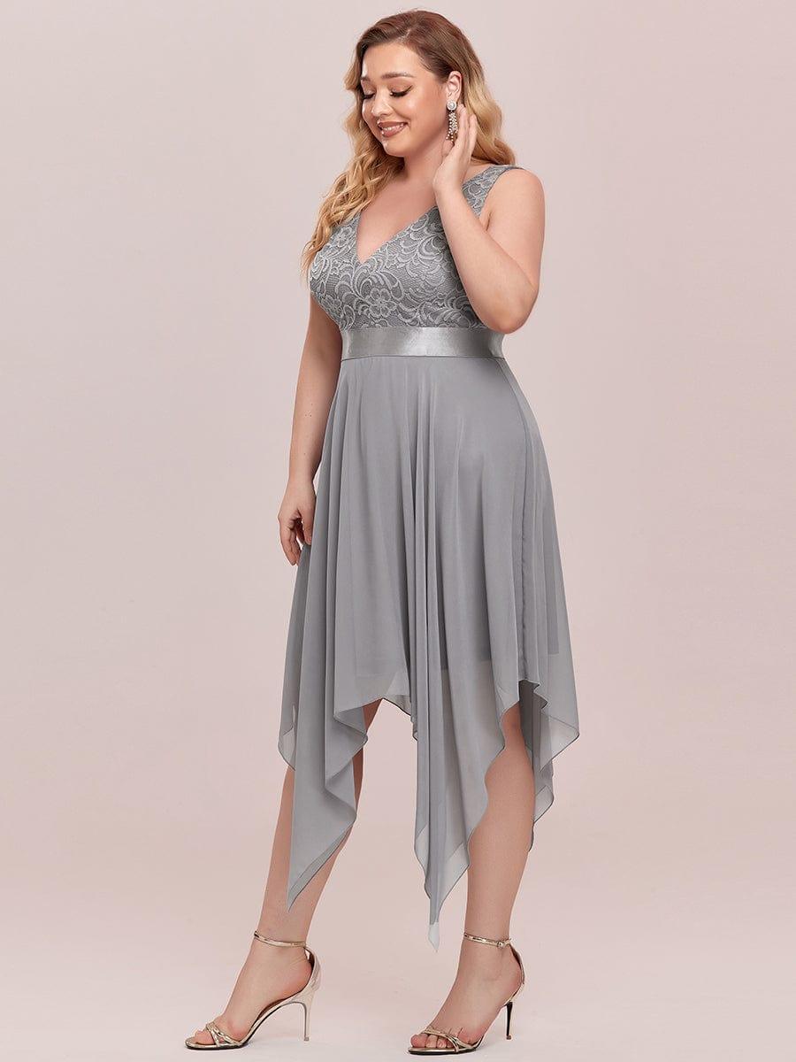 Cute V-Neck A-Line Prom Lace Dress for Women with Sash