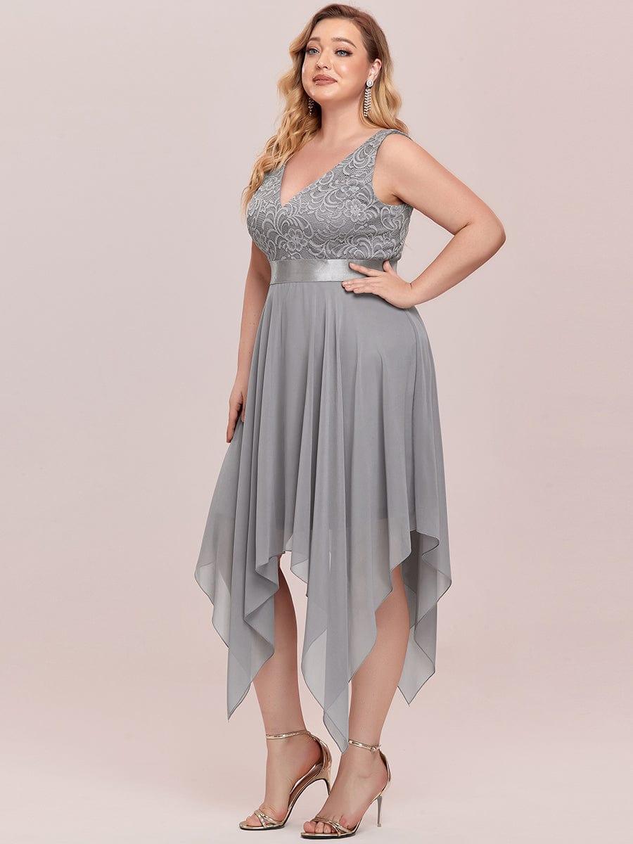 Cute V-Neck A-Line Prom Lace Dress for Women with Sash