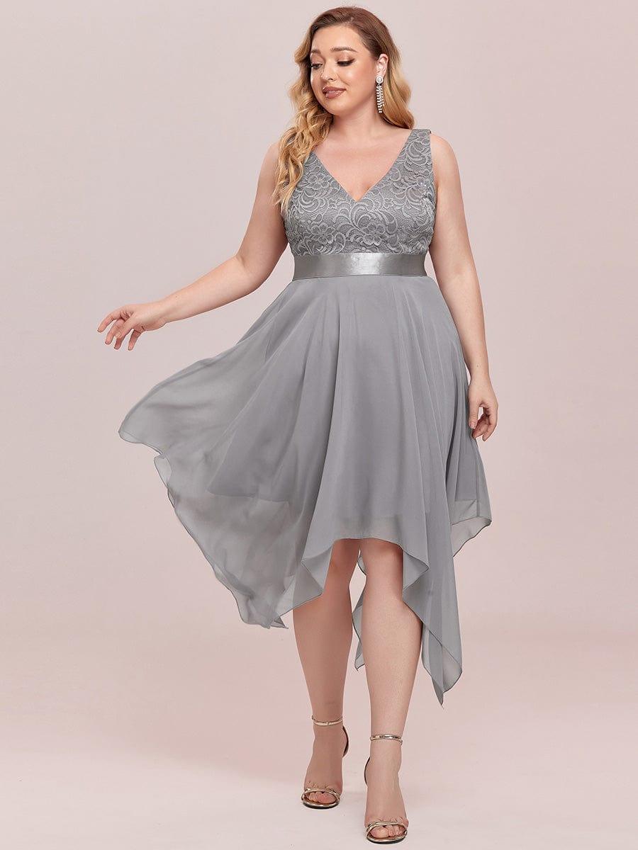 Cute V-Neck A-Line Prom Lace Dress for Women with Sash