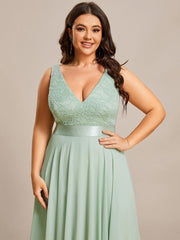 Lovely Plus Size V-Neck Prom Lace Dress for Women with Sash