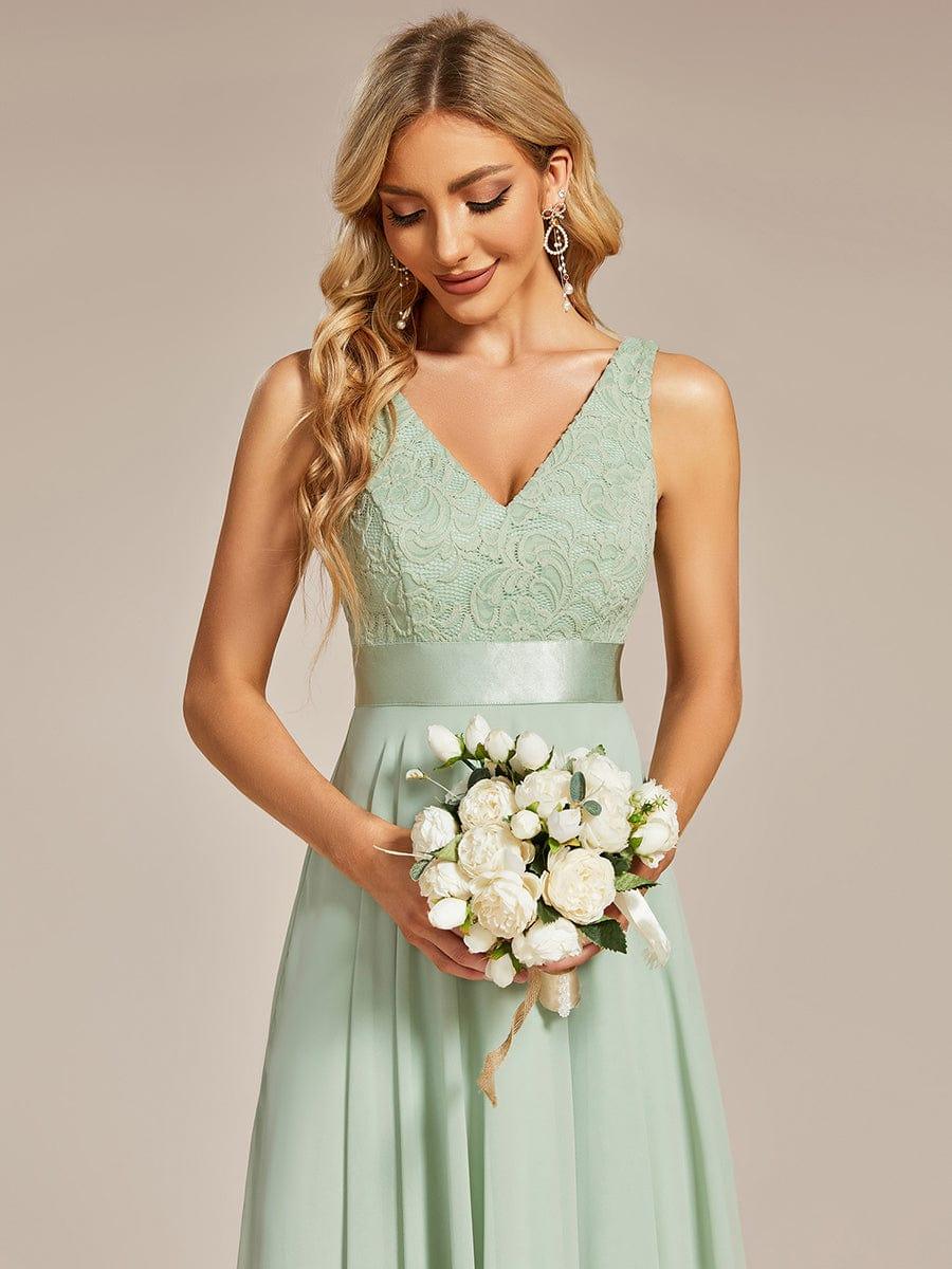 Cute V-Neck A-Line Prom Lace Dress for Women with Sash