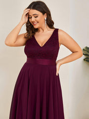 Lovely Plus Size V-Neck Prom Lace Dress for Women with Sash