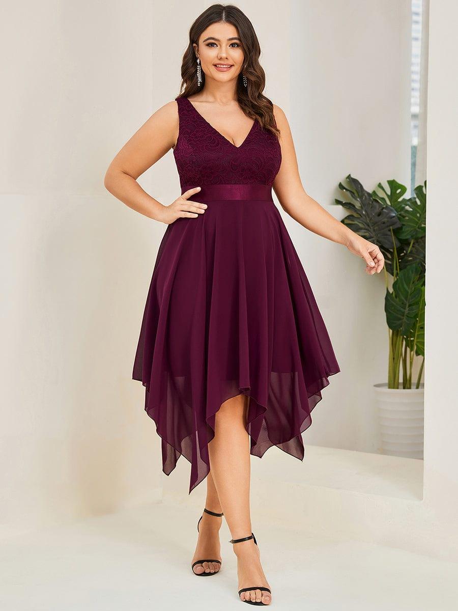 Lovely Plus Size V-Neck Prom Lace Dress for Women with Sash