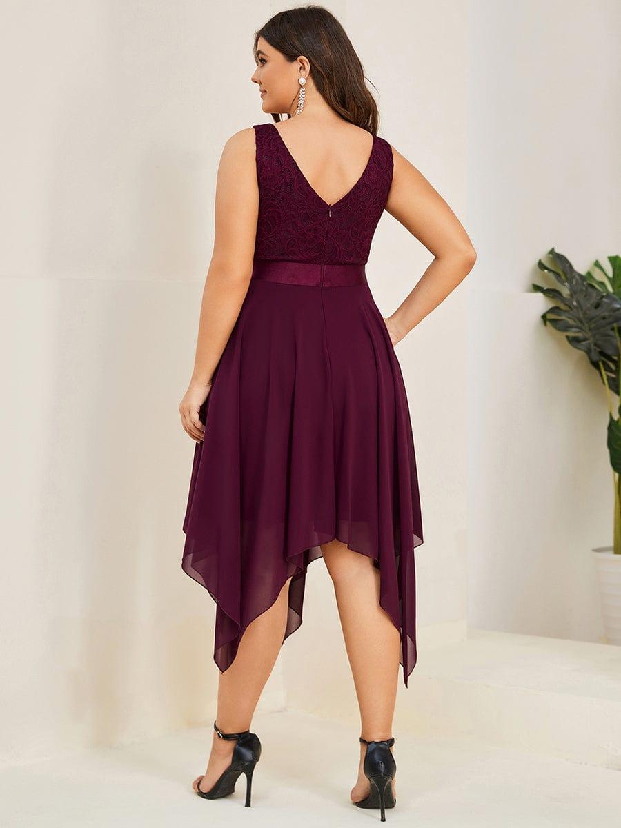 Lovely Plus Size V-Neck Prom Lace Dress for Women with Sash