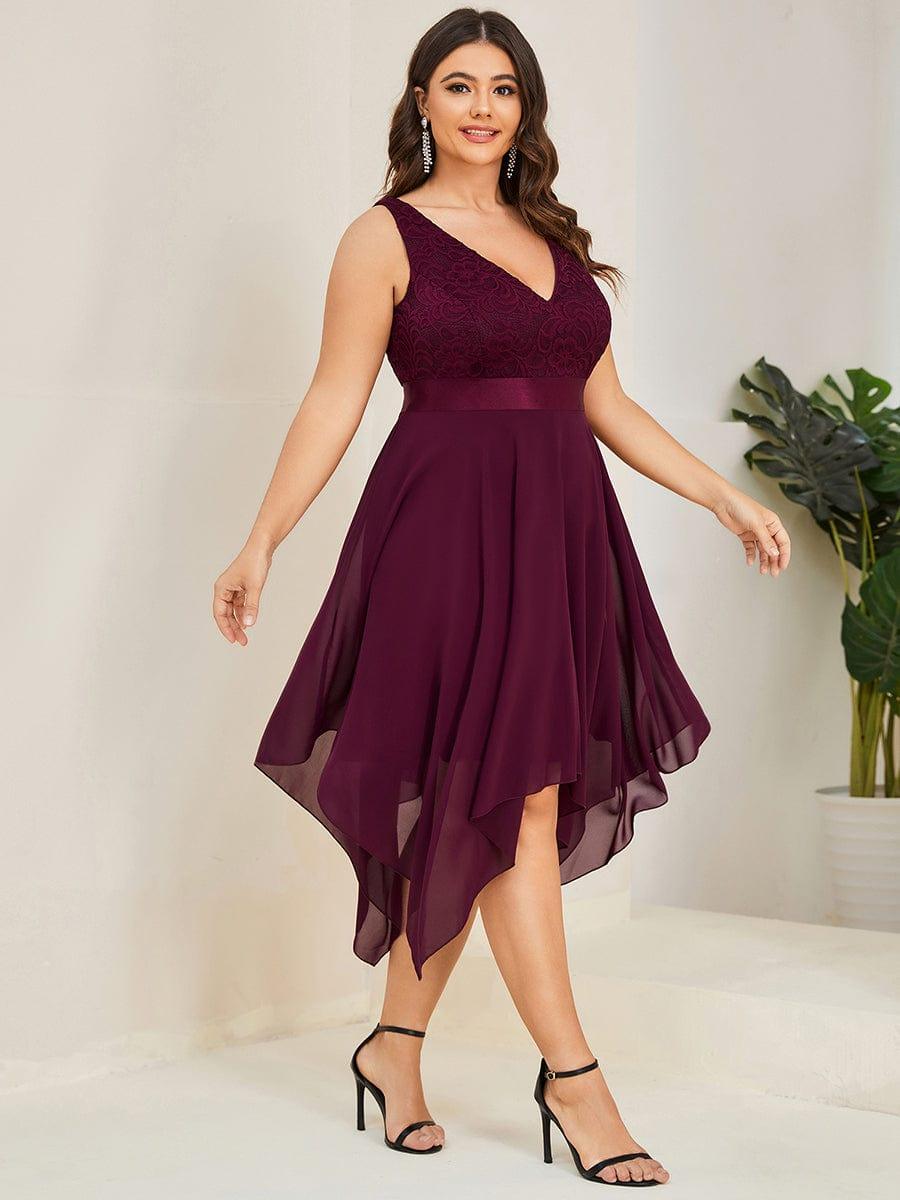 Lovely Plus Size V-Neck Prom Lace Dress for Women with Sash