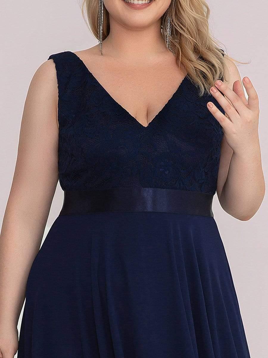 Lovely Plus Size V-Neck Prom Lace Dress for Women with Sash