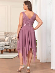 Lovely Plus Size V-Neck Prom Lace Dress for Women with Sash