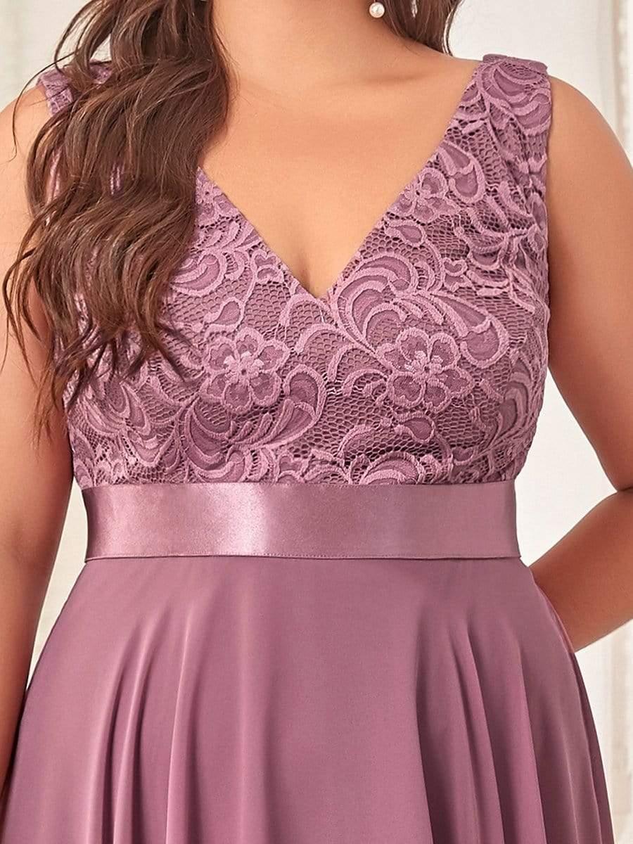 Lovely Plus Size V-Neck Prom Lace Dress for Women with Sash