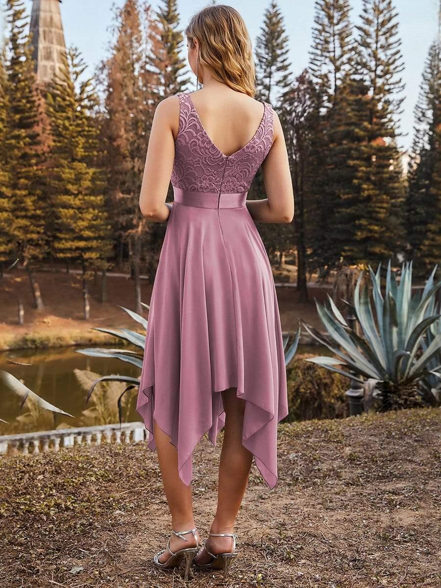 Charming Asymmetrical A-Line V-Neck Lace Dress