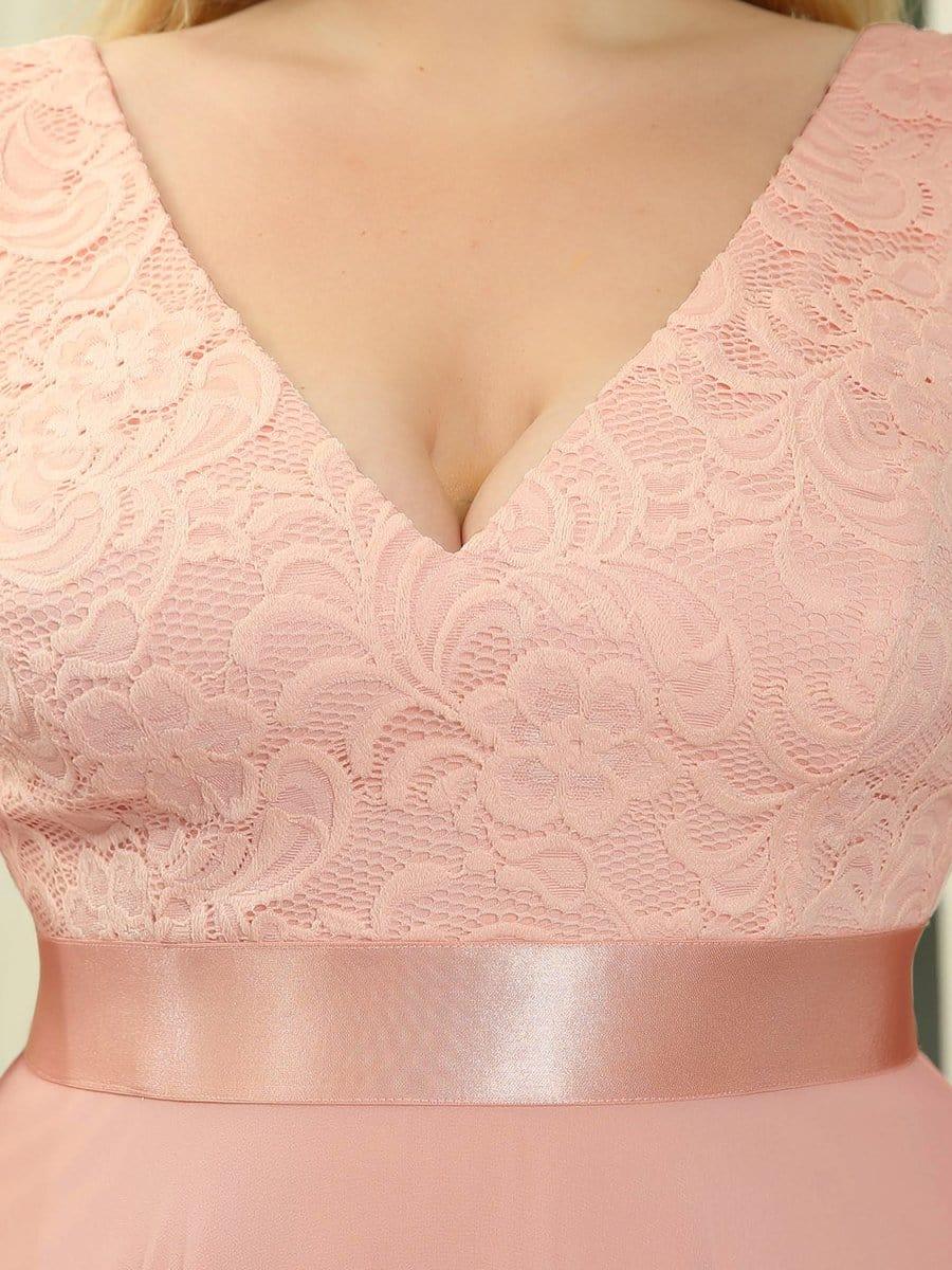 Lovely Plus Size V-Neck Prom Lace Dress for Women with Sash