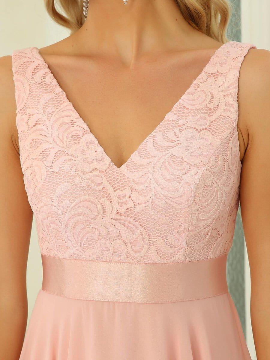 Cute V-Neck A-Line Prom Lace Dress for Women with Sash
