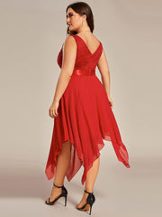 Lovely Plus Size V-Neck Prom Lace Dress for Women with Sash