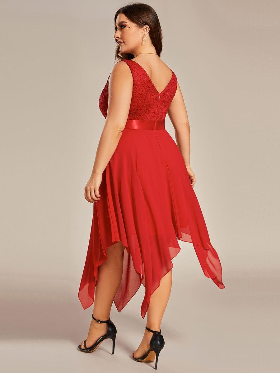 Lovely Plus Size V-Neck Prom Lace Dress for Women with Sash