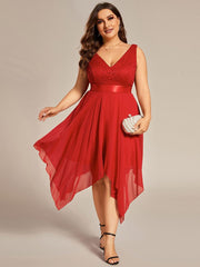 Lovely Plus Size V-Neck Prom Lace Dress for Women with Sash