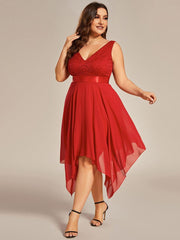 Lovely Plus Size V-Neck Prom Lace Dress for Women with Sash
