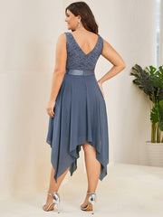 Lovely Plus Size V-Neck Prom Lace Dress for Women with Sash