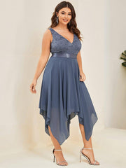 Lovely Plus Size V-Neck Prom Lace Dress for Women with Sash
