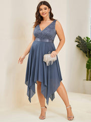Lovely Plus Size V-Neck Prom Lace Dress for Women with Sash