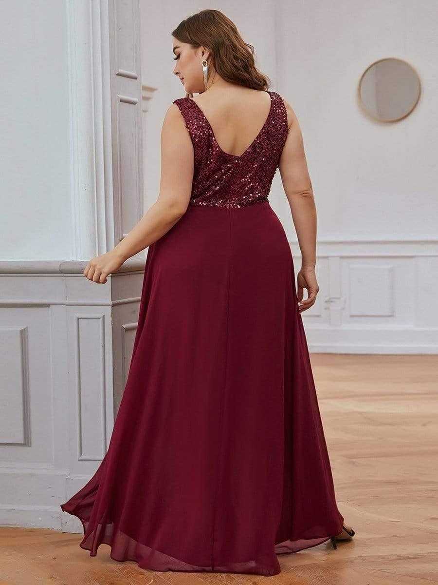 Chic Plus Size Chiffon V-Neck Sleeveless Formal Evening Dresses