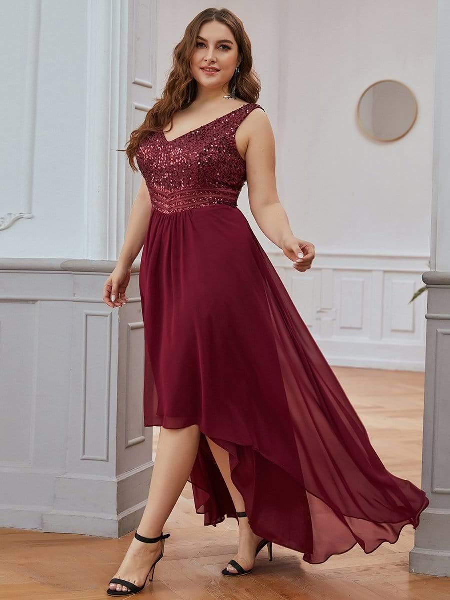 Chic Plus Size Chiffon V-Neck Sleeveless Formal Evening Dresses