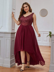 Chic Plus Size Chiffon V-Neck Sleeveless Formal Evening Dresses