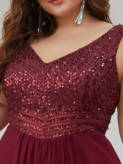 Chic Plus Size Chiffon V-Neck Sleeveless Formal Evening Dresses