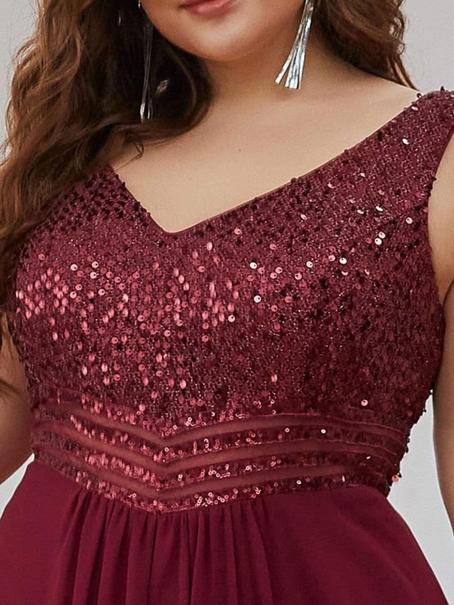 Chic Plus Size Chiffon V-Neck Sleeveless Formal Evening Dresses