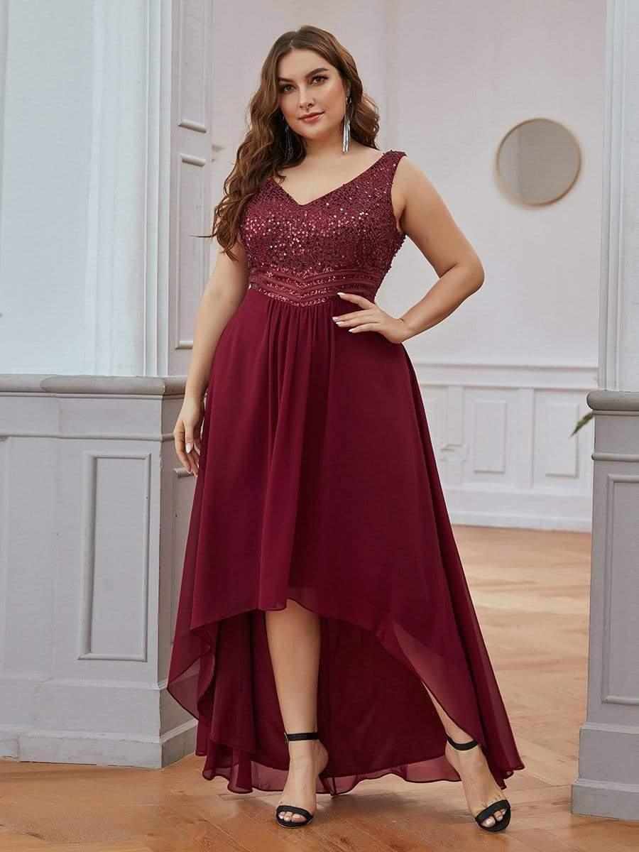 Chic Plus Size Chiffon V-Neck Sleeveless Formal Evening Dresses