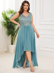 Chic Plus Size Chiffon V-Neck Sleeveless Formal Evening Dresses